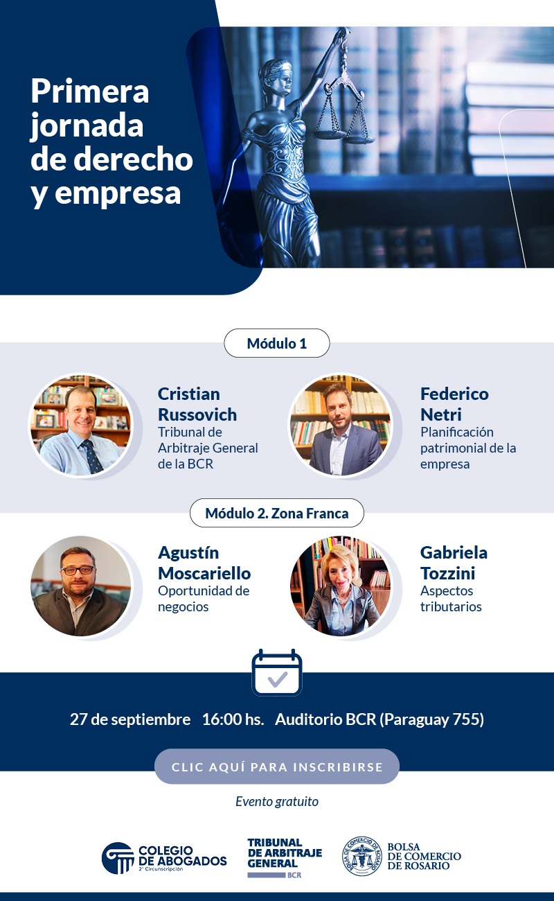 La Comisión de Jóvenes invita a: PRIMERA JORNADA DE DERECHO Y EMPRESA - 27/09/2023